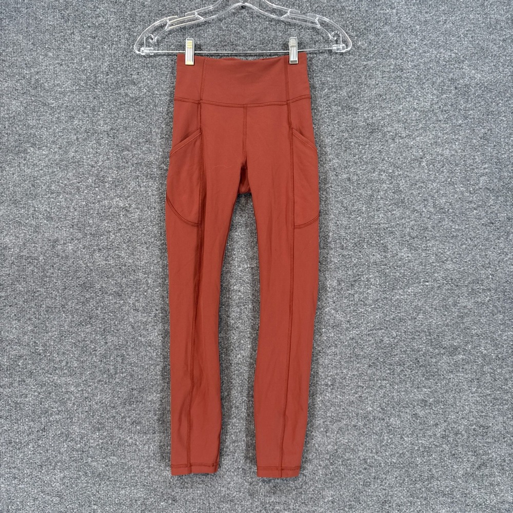 Lululemon Align High Rise Leggings Womens 0 Orange Side Pockets Yoga Athletic